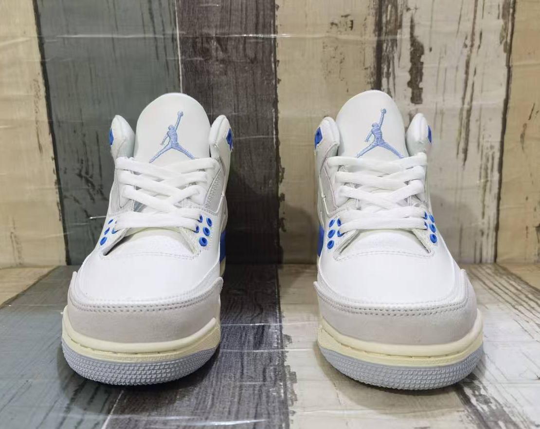 White & Grey Retro Sneakers with Blue Accents