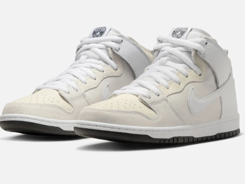 High-Top Sneakers in White & Light Gray with Black Outsole