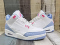 White & Light Blue Retro Sneakers with Pink Accents
