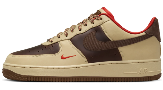 Beige & Brown Low-Top Sneakers with Red Accents