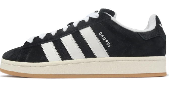 adidas Campus Black & White Low-Top Sneakers with Gum-Colored Sole